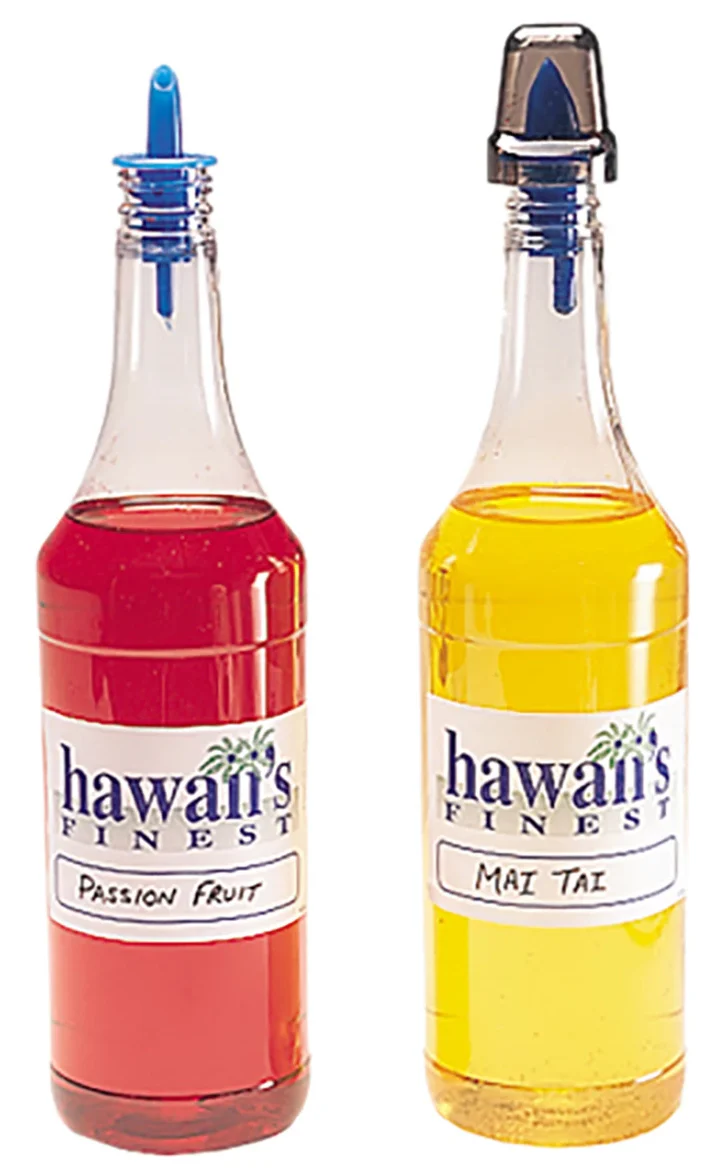 Gold Medal 1059 Empty Plastic Shaved Ice Flavor Bottle with Hawaii's Finest Blank Label 32 oz. - Clear - Image 2