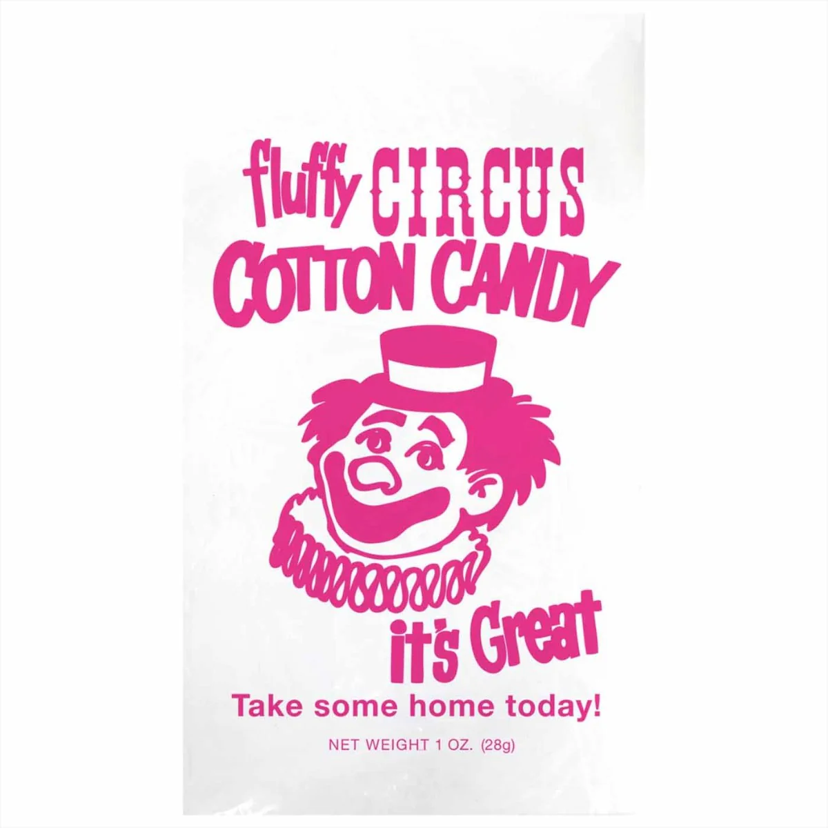 Gold Medal 3065 Quick Pak Red Clown Print Cotton Candy Bags with Ties 12" x 18" - Clear - 100/Bag - Image 2