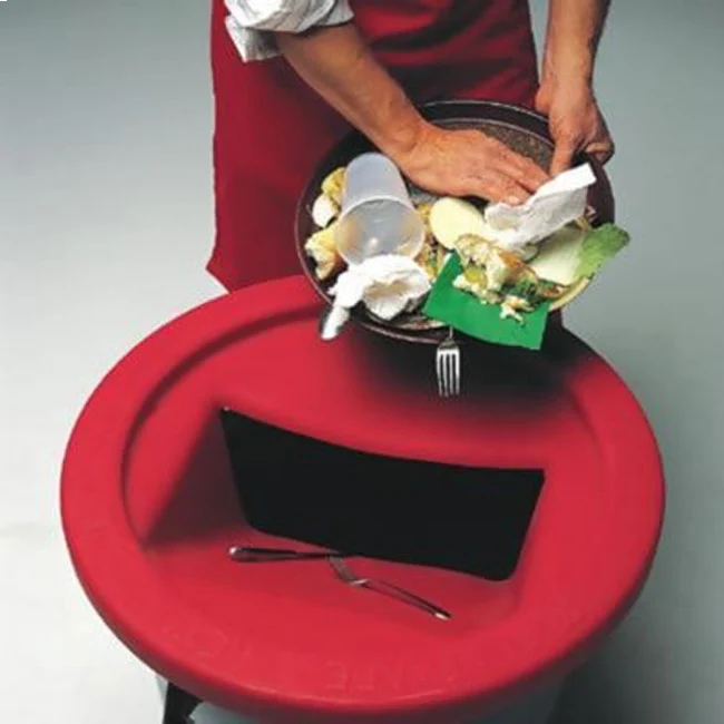 Golden 3750 The Chute II Flatware Retriever Lid for 32 & 44 Gal. Round Cans - Red - Image 3