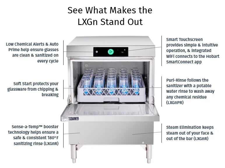 Hobart LXGNPR-2 Advansys Low Temp Undercounter Glasswasher – 38 Racks/hr - Image 6