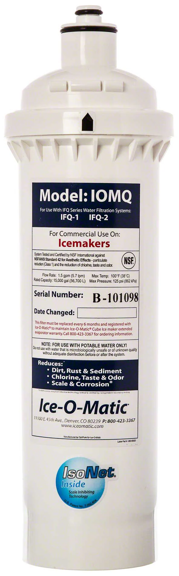 Ice-O-Matic IOMQ Single Ice Machine Replacement Water Filter Cartridge for IFQ1 & IFQ2 Systems - 0.5 Microns