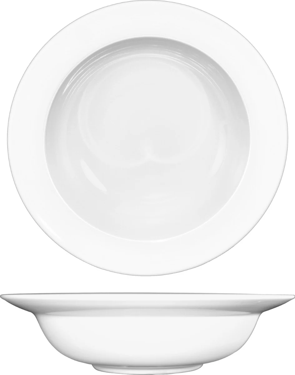 International Tableware BL-115 C15 Bristol Bright White Rolled Edge China Pasta Bowl 32 oz. - 12/Case