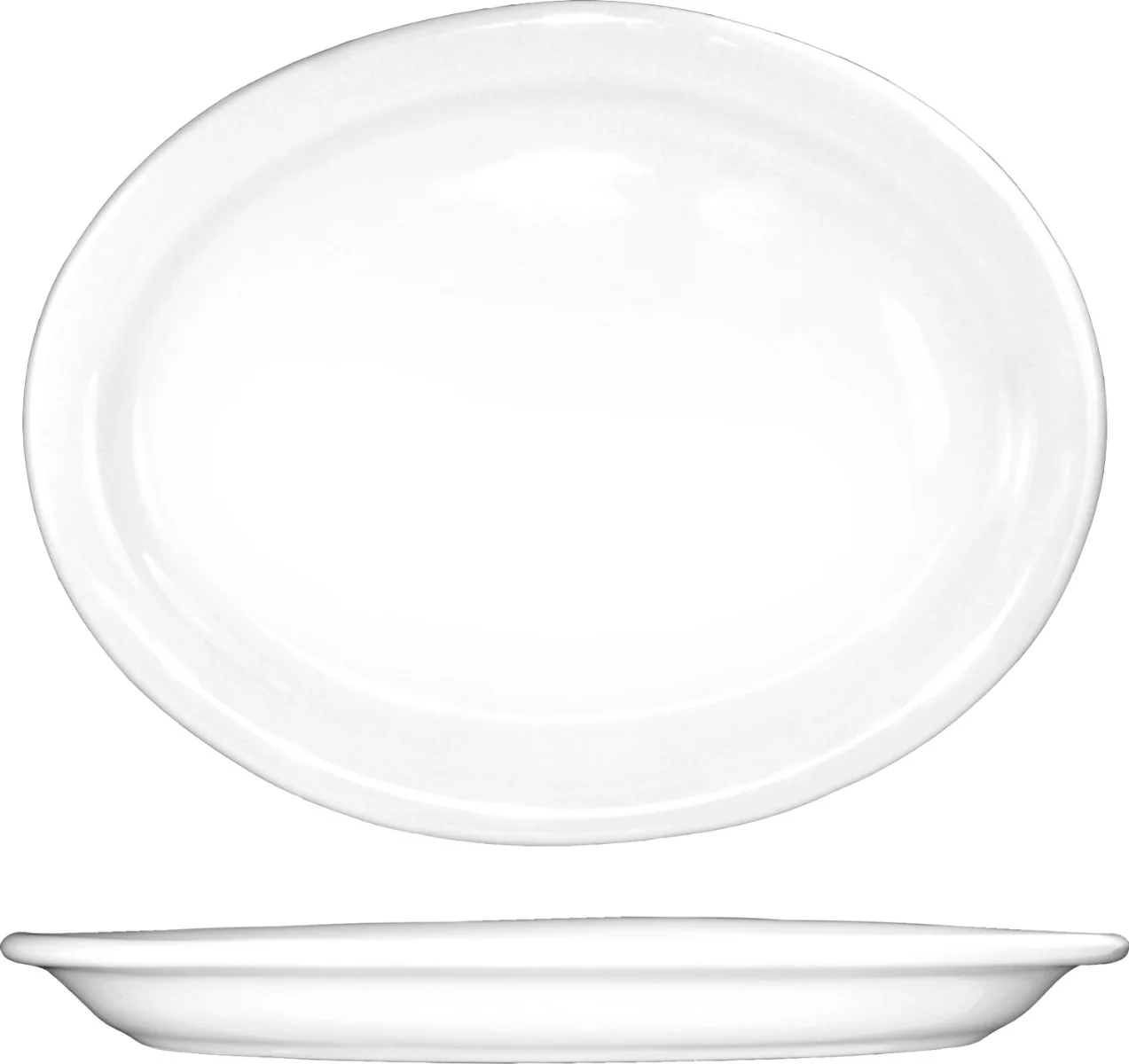 International Tableware BR-13 Brighton European White Narrow Rim Oval China Platter 11-1/2" x 9" - 12/cs
