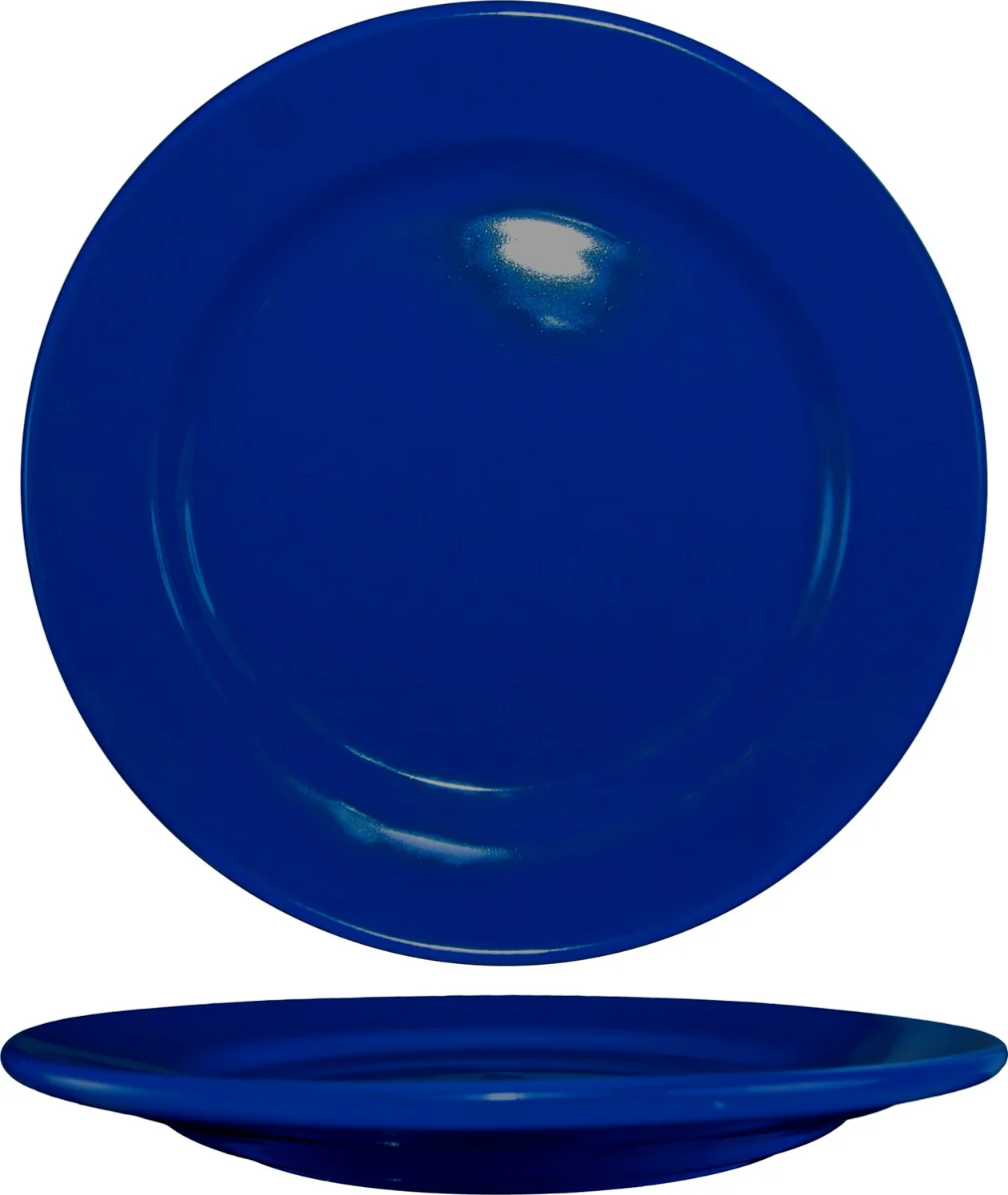 International Tableware CA-16-CB Cancun Cobalt Blue Rolled Edge China Plate 10-1/2" Dia. - 12/cs