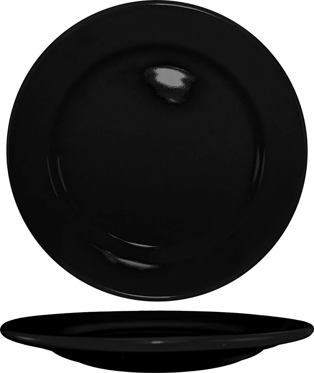 International Tableware CA-7-B Cancun Black Rolled Edge China Plate 7-1/8" Dia. - 36/cs