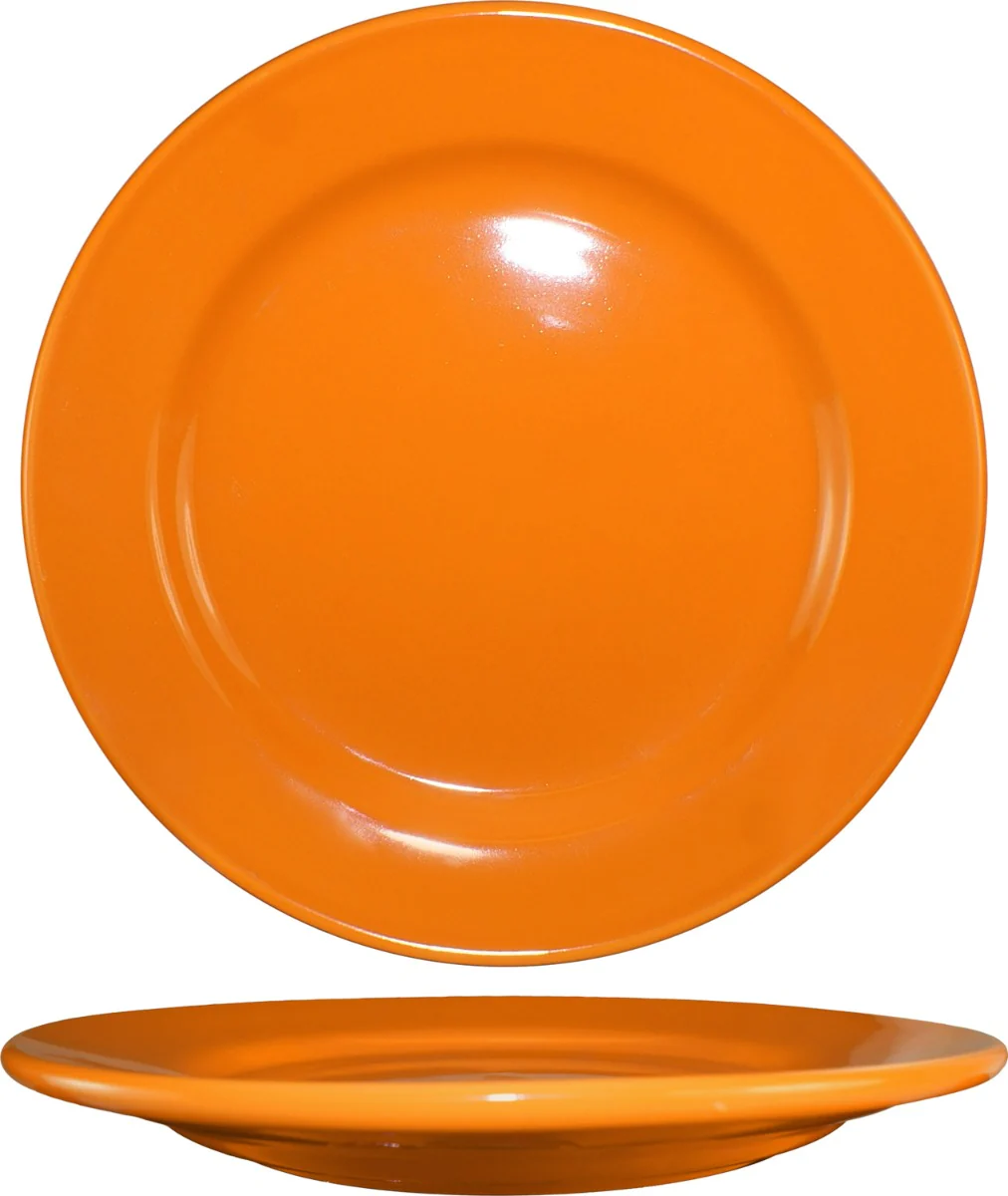 International Tableware CA-7-O Cancun Orange Rolled Edge China Plate 7-1/8" Dia. - 36/cs