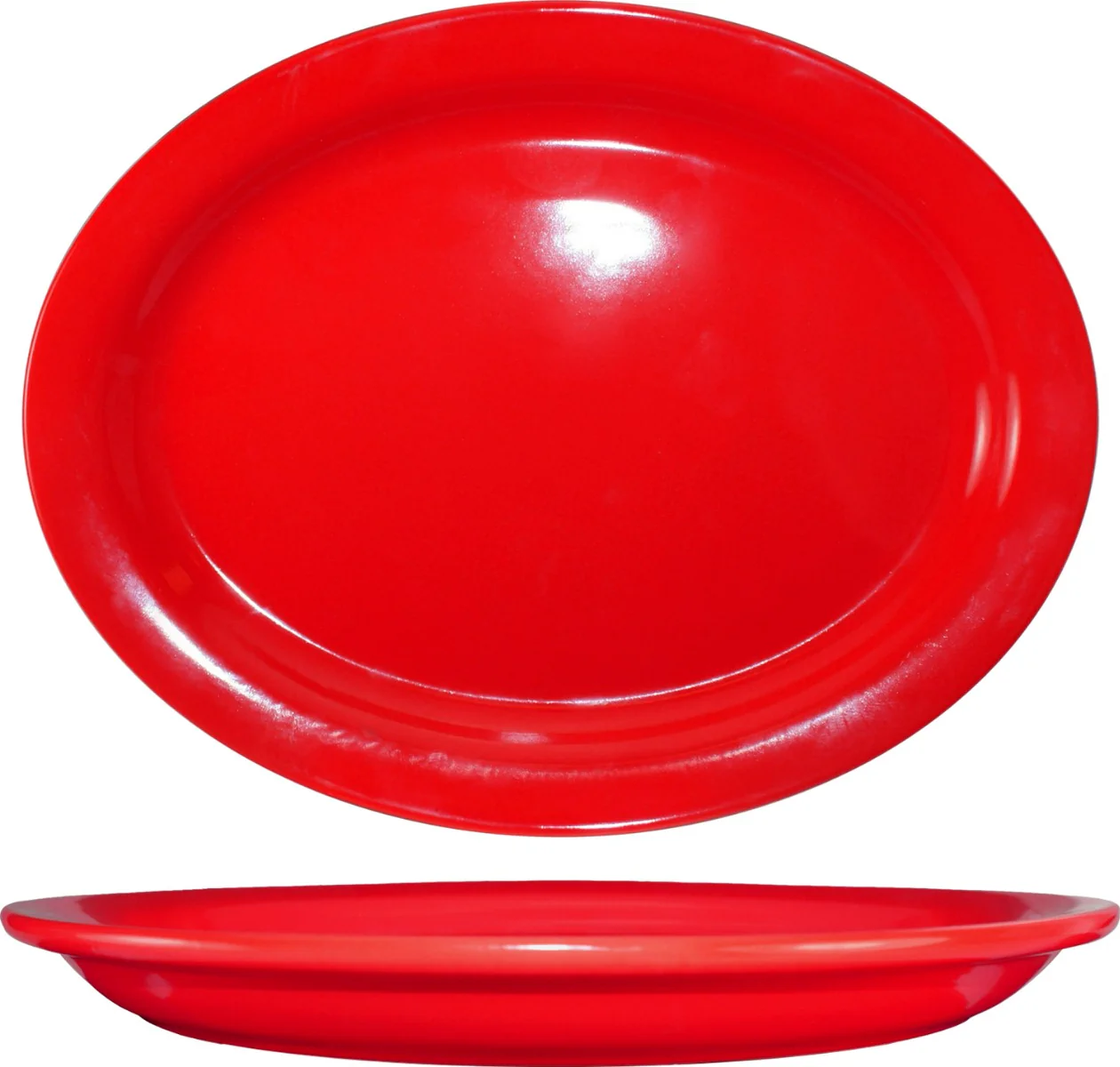 International Tableware CAN-12-CR Cancun Crimson Red Rolled Edge Narrow Rim Oval China Platter 9-3/4" x 7" - 24/cs