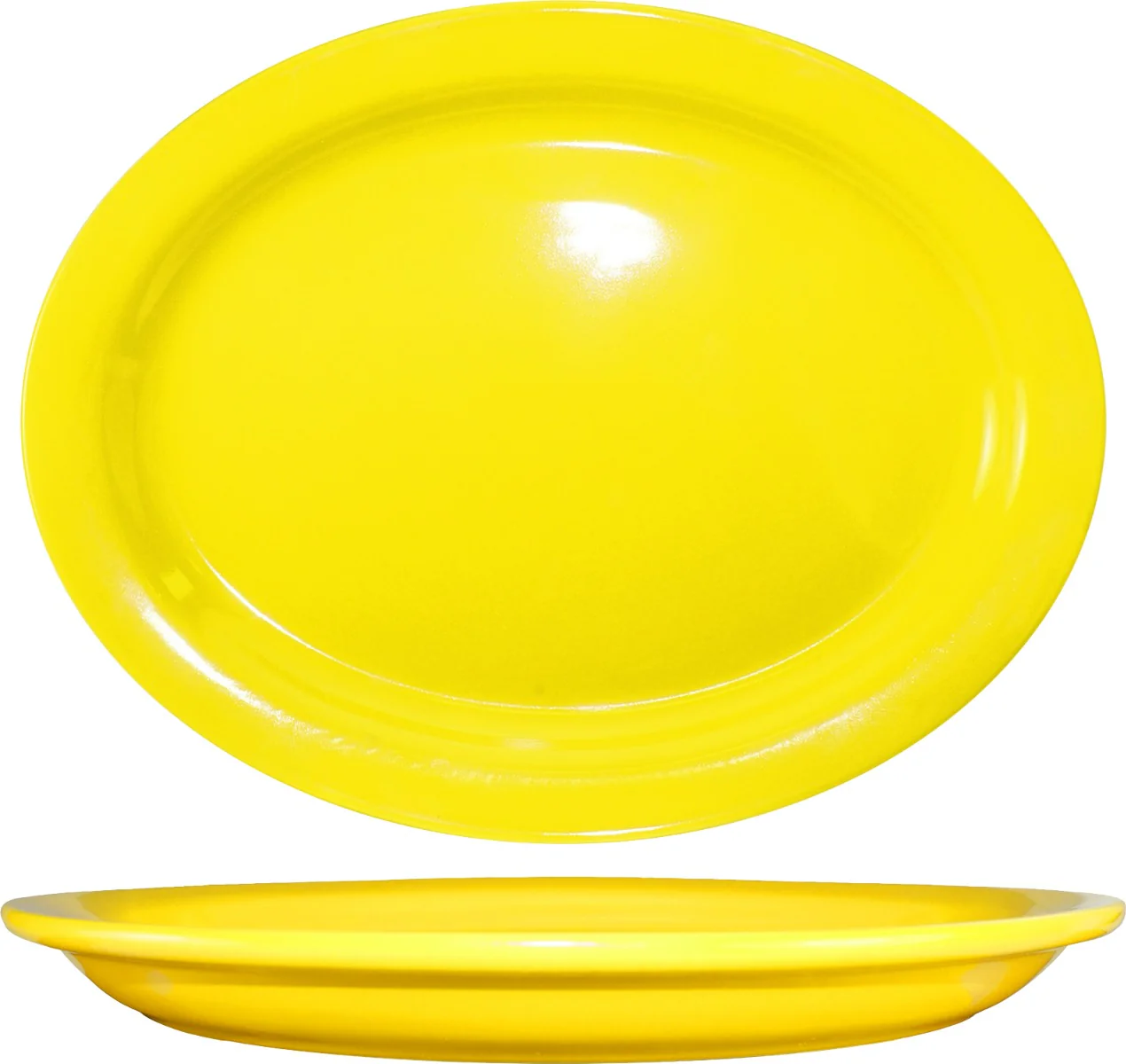 International Tableware CAN-12-Y Cancun Yellow Rolled Edge Narrow Rim Oval China Platter 9-3/4" x 7" - 24/cs