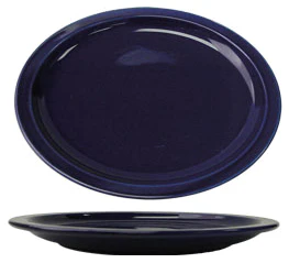 International Tableware CAN-13-CB Cancun Cobalt Blue Rolled Edge Narrow Rim Oval China Platter 11-3/4" x 9-1/4" - 12/cs - Image 2