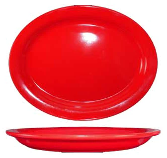 International Tableware CAN-13-CR Cancun Crimson Red Rolled Edge Narrow Rim Oval China Platter 11-3/4" x 9-1/4" - 12/cs - Image 2