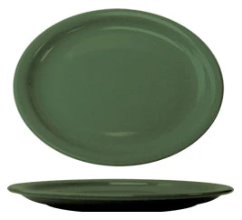 International Tableware CAN-13-G Cancun Green Rolled Edge Narrow Rim Oval China Platter 11-3/4" x 9-1/4" - 12/cs - Image 2