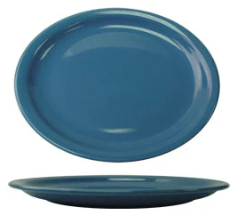 International Tableware CAN-13-LB Cancun Light Blue Rolled Edge Narrow Rim Oval China Platter 11-3/4" x 9-1/4" - 12/cs - Image 2