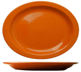 International Tableware CAN-13-O Cancun Orange Rolled Edge Narrow Rim Oval China Platter 11-3/4" x 9-1/4" - 12/cs - Image 2