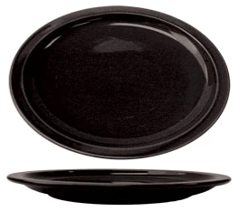 International Tableware CAN-14-B Cancun Black Rolled Edge Narrow Rim Oval China Platter 13-1/4" x 10-3/8" - 12/cs - Image 2