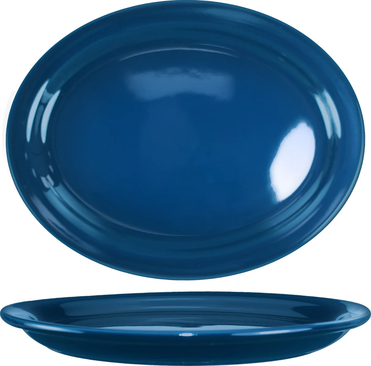 International Tableware CAN-14-LB Cancun Light Blue Rolled Edge Narrow Rim Oval China Platter 13-1/4" x 10-3/8" - 12/cs