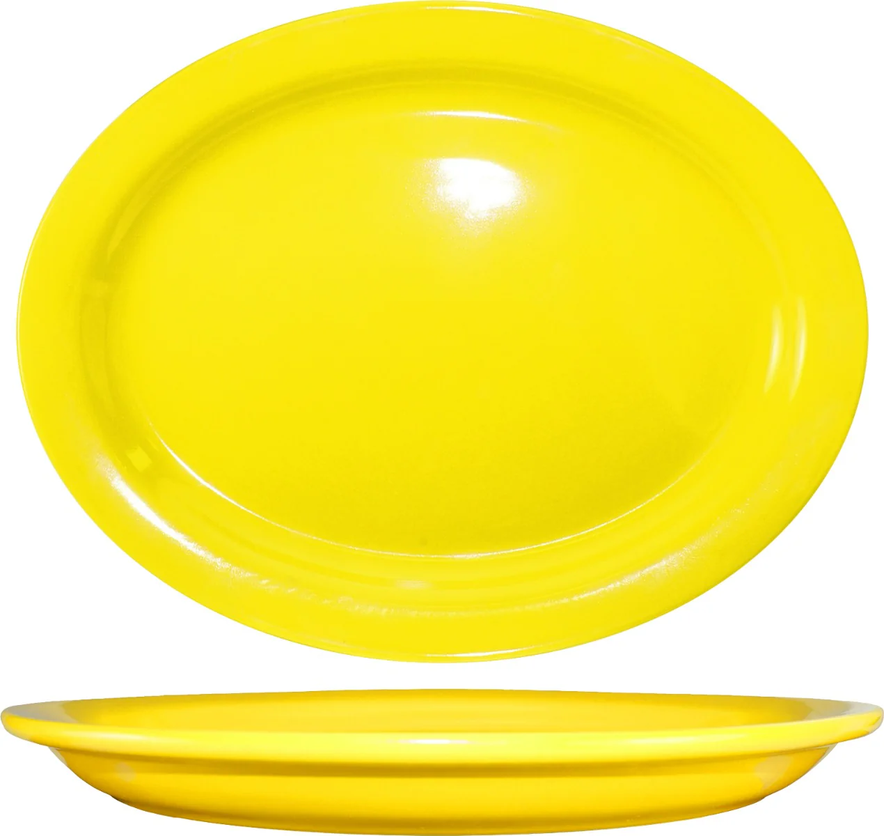 International Tableware CAN-14-Y Cancun Yellow Rolled Edge Narrow Rim Oval China Platter 13-1/4" x 10-3/8" - 12/cs