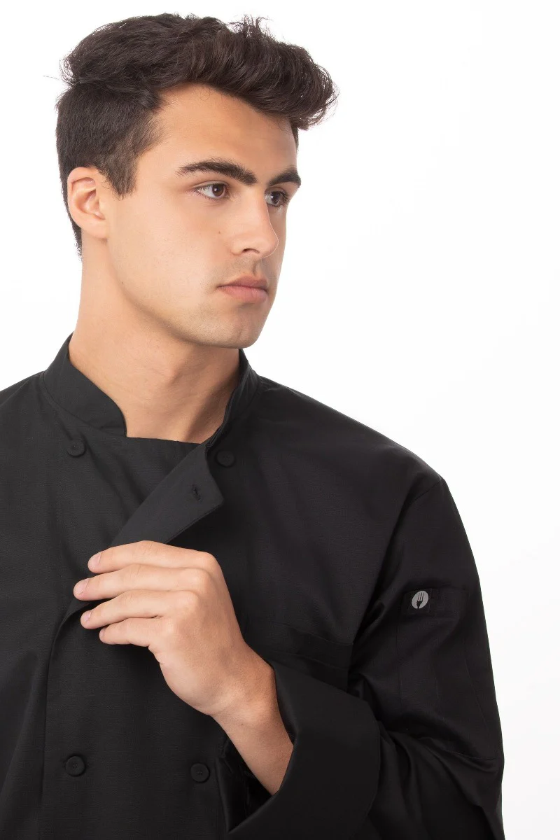 Chef Works JLLSBLK2XL Unisex Calgary Cool Vent Long Sleeve Double-Breasted Chef Coat with Cloth Covered Buttons - Black / 2X-Large - Image 11