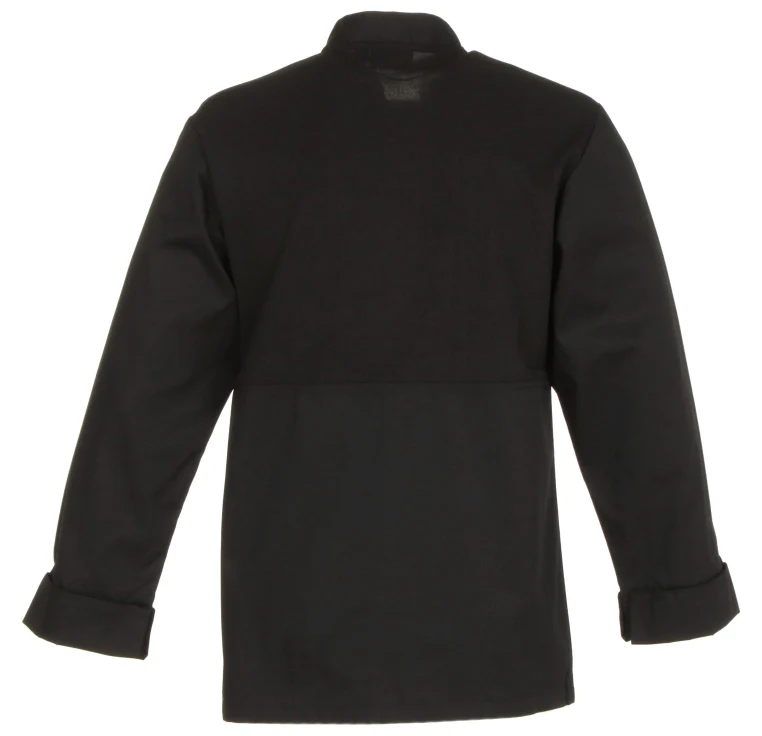 Chef Works JLLSBLKL Unisex Calgary Cool Vent Long Sleeve Double-Breasted Chef Coat with Cloth Covered Buttons - Black / Large - Image 9