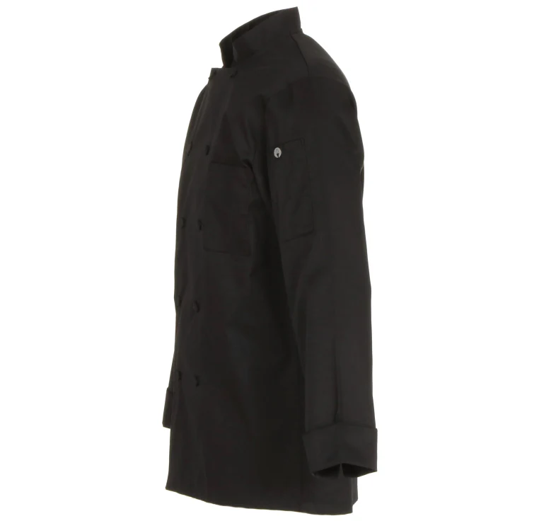 Chef Works JLLSBLKM Unisex Calgary Cool Vent Long Sleeve Double-Breasted Chef Coat with Cloth Covered Buttons - Black / Medium - Image 8