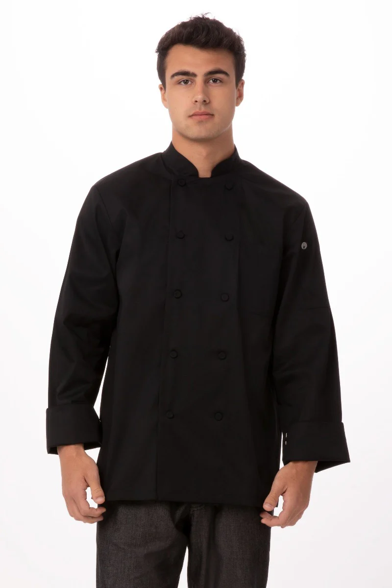 Chef Works JLLSBLKS Unisex Calgary Cool Vent Long Sleeve Double-Breasted Chef Coat with Cloth Covered Buttons - Black / Small - Image 3