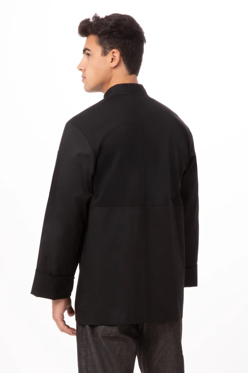 Chef Works JLLSBLKS Unisex Calgary Cool Vent Long Sleeve Double-Breasted Chef Coat with Cloth Covered Buttons - Black / Small - Image 5