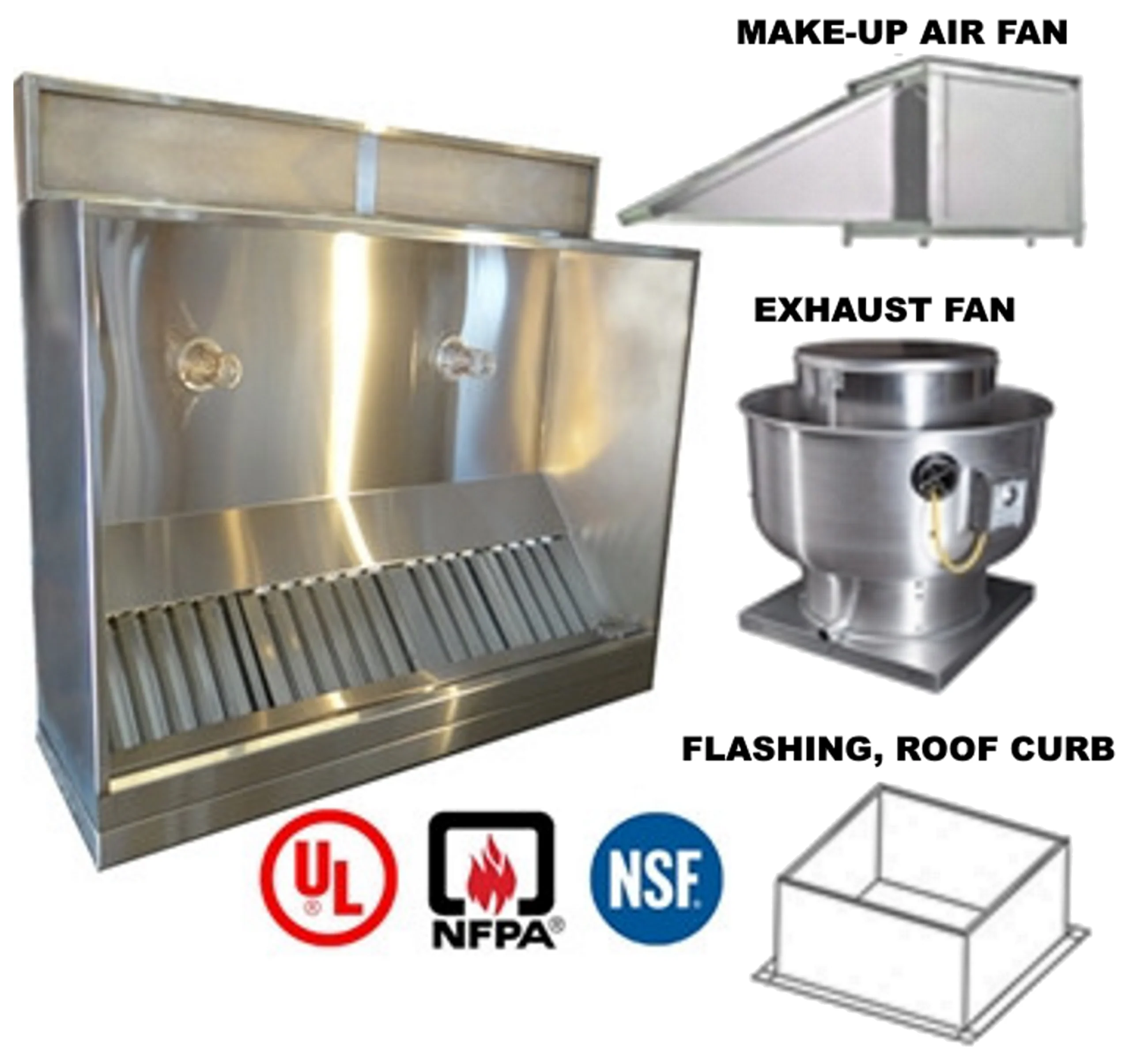 JRSPRO5-PFF 5ft Jean's Canopy Vent Hood with Plenum, Exhaust Fan, Make-up Air Fan and Flashing