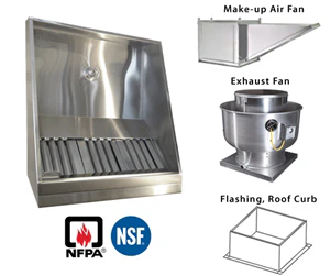 JRSVHSP10-PFF 10ft Jean's Shallow Front Vent Hood with Plenum, Exhaust Fan, Make-up Air Fan and Flashing