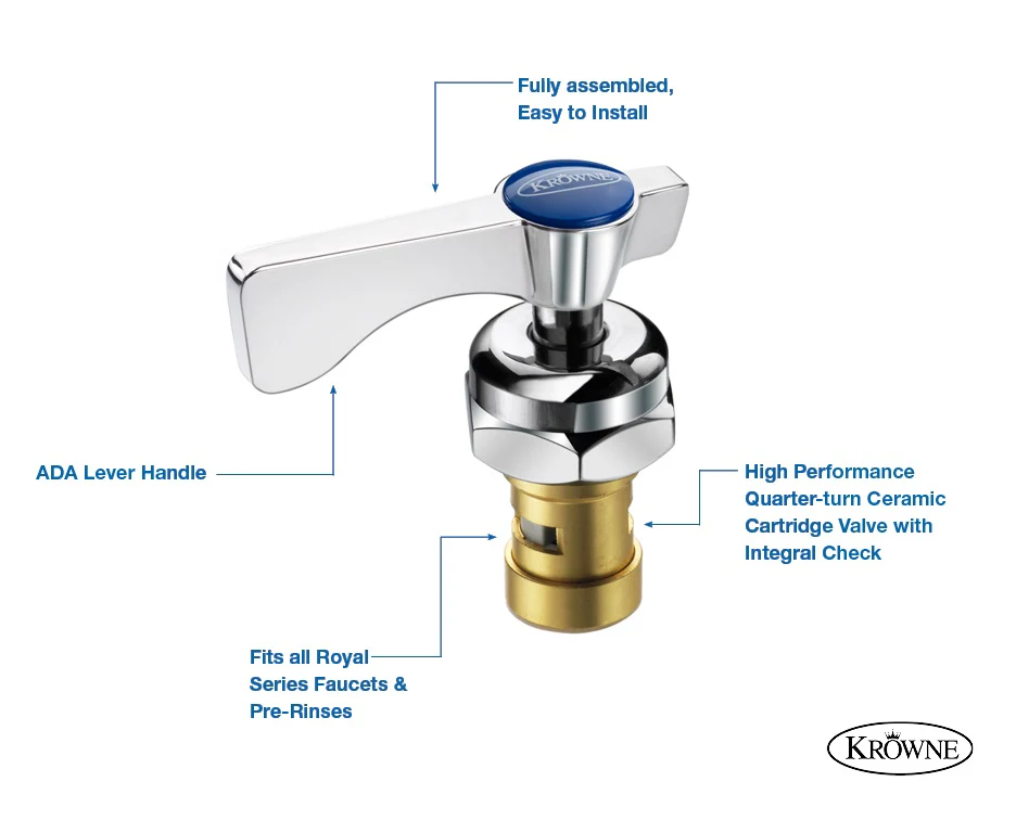 Krowne 21-308L Royal Series 1/4 Turn Ceramic Valve & Lever Handle - Low Lead Cold Stem Assembly for Wall/Deck Mount Faucet - Image 2