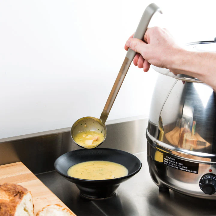 Vollrath 4980445 Jacob's Pride One-Piece Heavy-Duty Stainless Steel Ladle with 12-5/8" Gray Kool-Touch Grooved Hooked Handle 4 oz.