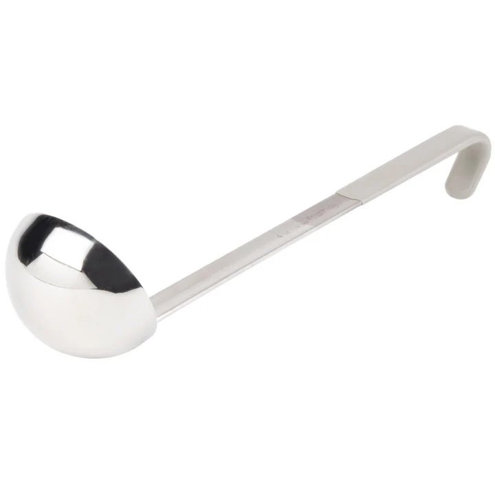 Vollrath 4980445 Jacob's Pride One-Piece Heavy-Duty Stainless Steel Ladle with 12-5/8" Gray Kool-Touch Grooved Hooked Handle 4 oz. - Image 3