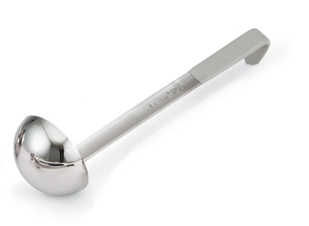 Vollrath 4980445 Jacob's Pride One-Piece Heavy-Duty Stainless Steel Ladle with 12-5/8" Gray Kool-Touch Grooved Hooked Handle 4 oz. - Image 5
