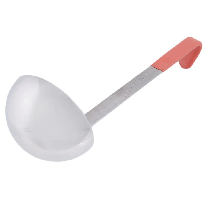Vollrath 4980865 Jacob's Pride One-Piece Heavy-Duty Stainless Steel Ladle with 12-3/8" Orange Kool-Touch Grooved Hooked Handle 8 oz. - Image 2