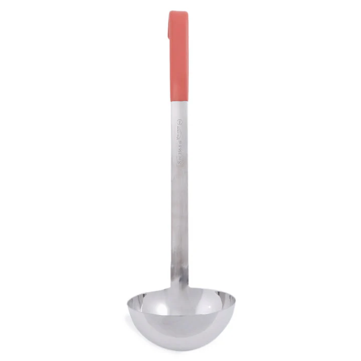 Vollrath 4980865 Jacob's Pride One-Piece Heavy-Duty Stainless Steel Ladle with 12-3/8" Orange Kool-Touch Grooved Hooked Handle 8 oz. - Image 4