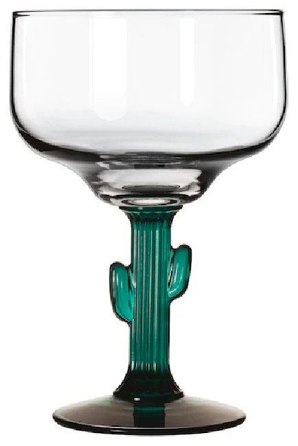 Libbey 3620JS Cactus Margarita Glass 16 oz. - Clear w/ Green Juniper Stem - 12/Case