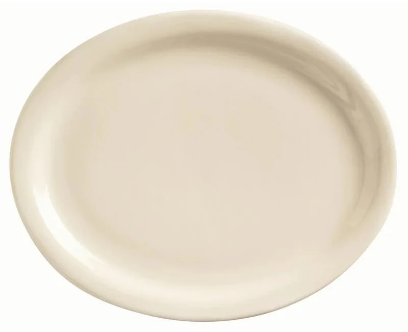 Libbey NR-12 Kingsmen White Narrow Rim Oval Stoneware China Platter 9-3/4" x 7-1/2" - Cream White - 24/Case