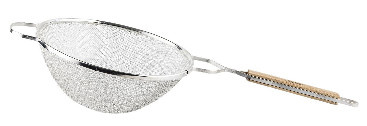 TableCraft 99 Tin-Plated Medium Double Mesh Strainer with 10-1/4" dia. Bowl and Wood Handle - Image 3