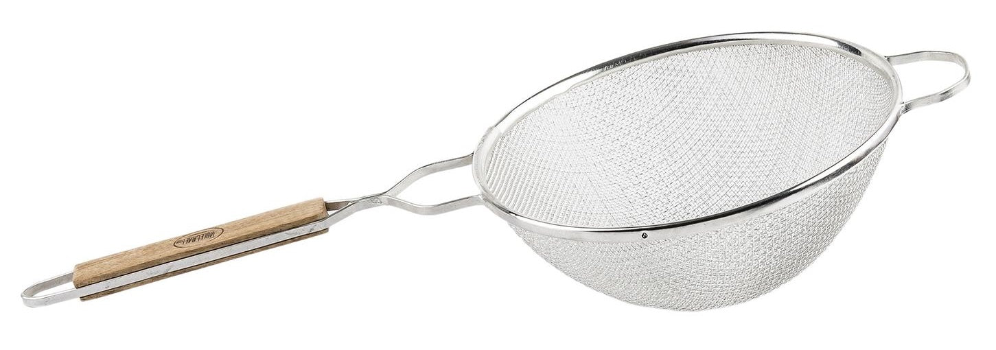 TableCraft 99 Tin-Plated Medium Double Mesh Strainer with 10-1/4" dia. Bowl and Wood Handle - Image 4
