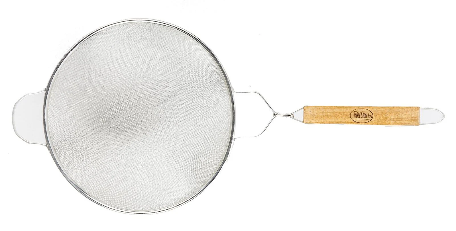 TableCraft 99 Tin-Plated Medium Double Mesh Strainer with 10-1/4" dia. Bowl and Wood Handle - Image 5