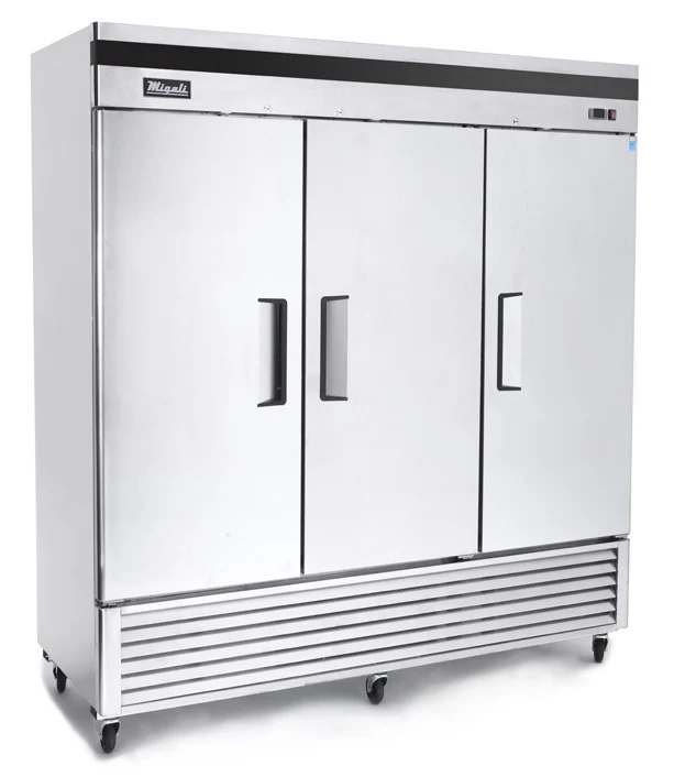Migali C-3RB-HC Competitor Series 3-Section 3 Solid Door Reach-In Refrigerator 82" - Bottom Mount Compressor - 72 cu. ft. - 115v
