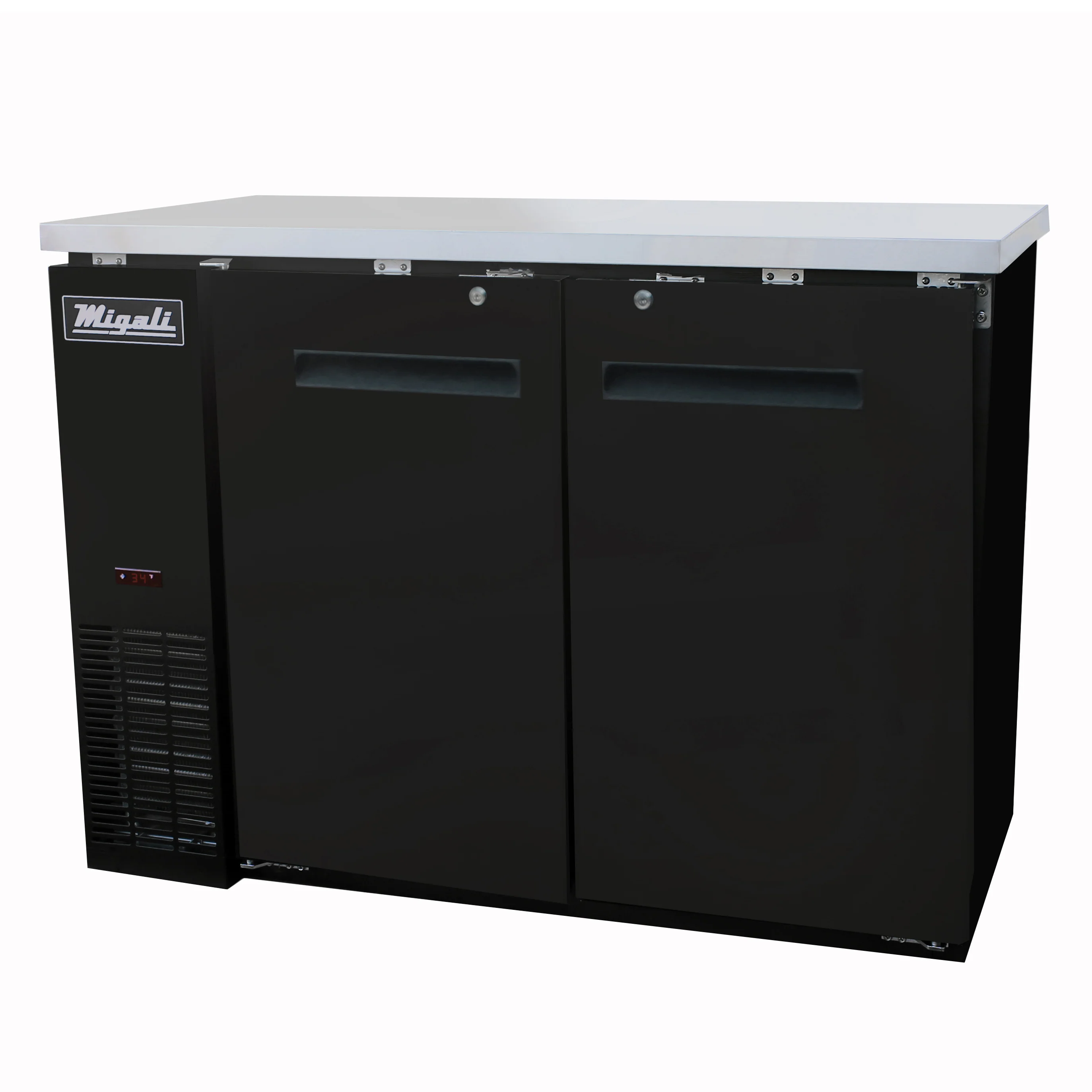 Migali C-BB48-HC Competitor Series Back Bar Cooler Black 2 Solid Door Refrigerator w/R290 48" - (2) 1/2 Keg Capacity