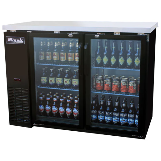 Migali C-BB48G-HC Competitor Series Back Bar Cooler Black 2 Glass Door Refrigerator w/R290 48" - (2) 1/2 Keg Capacity