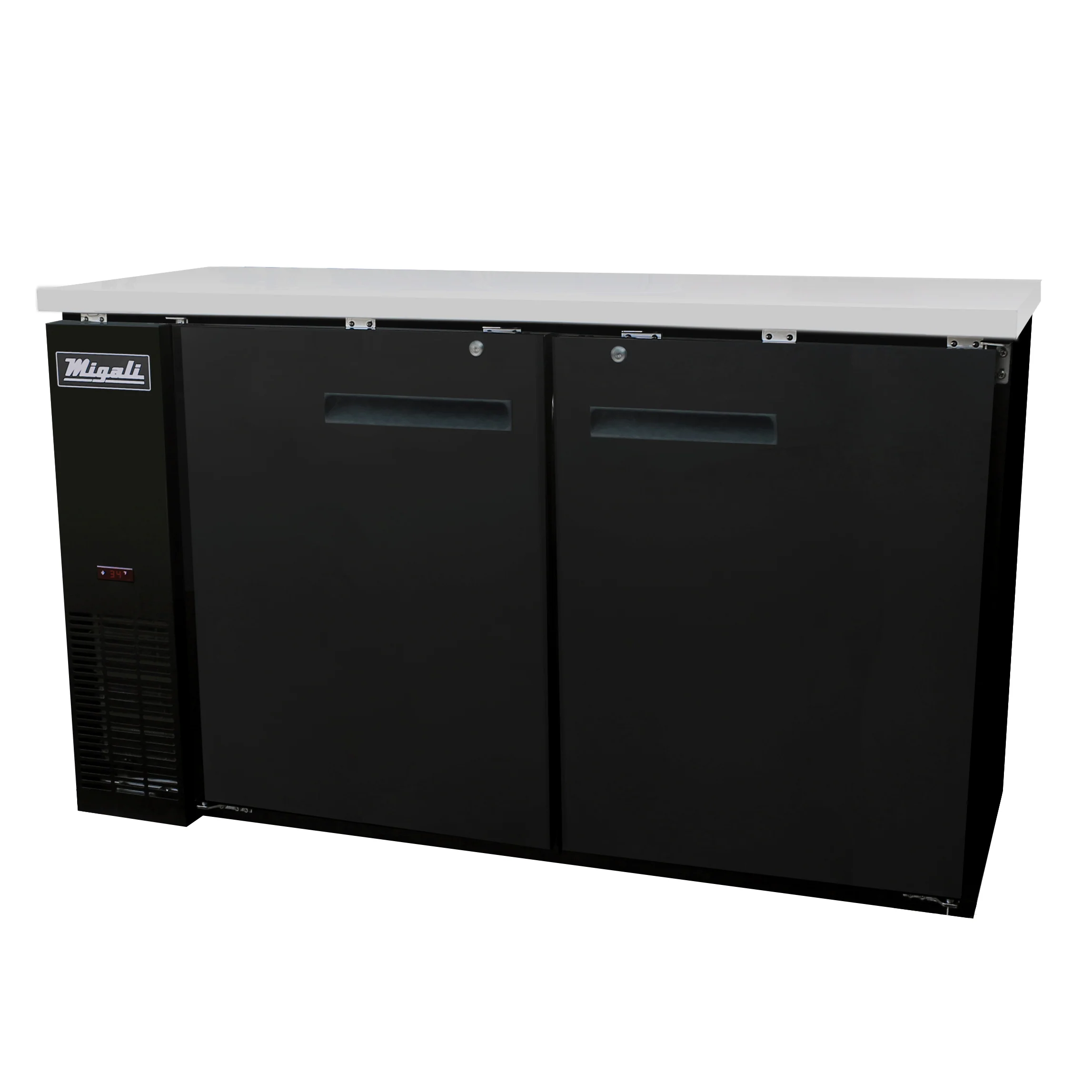 Migali C-BB60-HC Competitor Series Back Bar Cooler Black 2 Solid Door Refrigerator w/R290 60" - (2) 1/2 Keg Capacity
