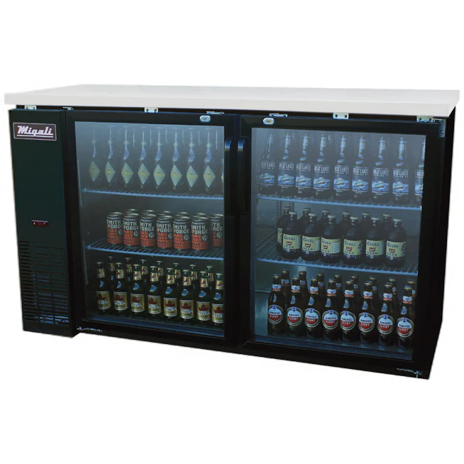 Migali C-BB60G-HC Competitor Series Black Back Bar Cooler 2 Glass Door Refrigerator w/R290 60" - (2) 1/2 Keg Capacity