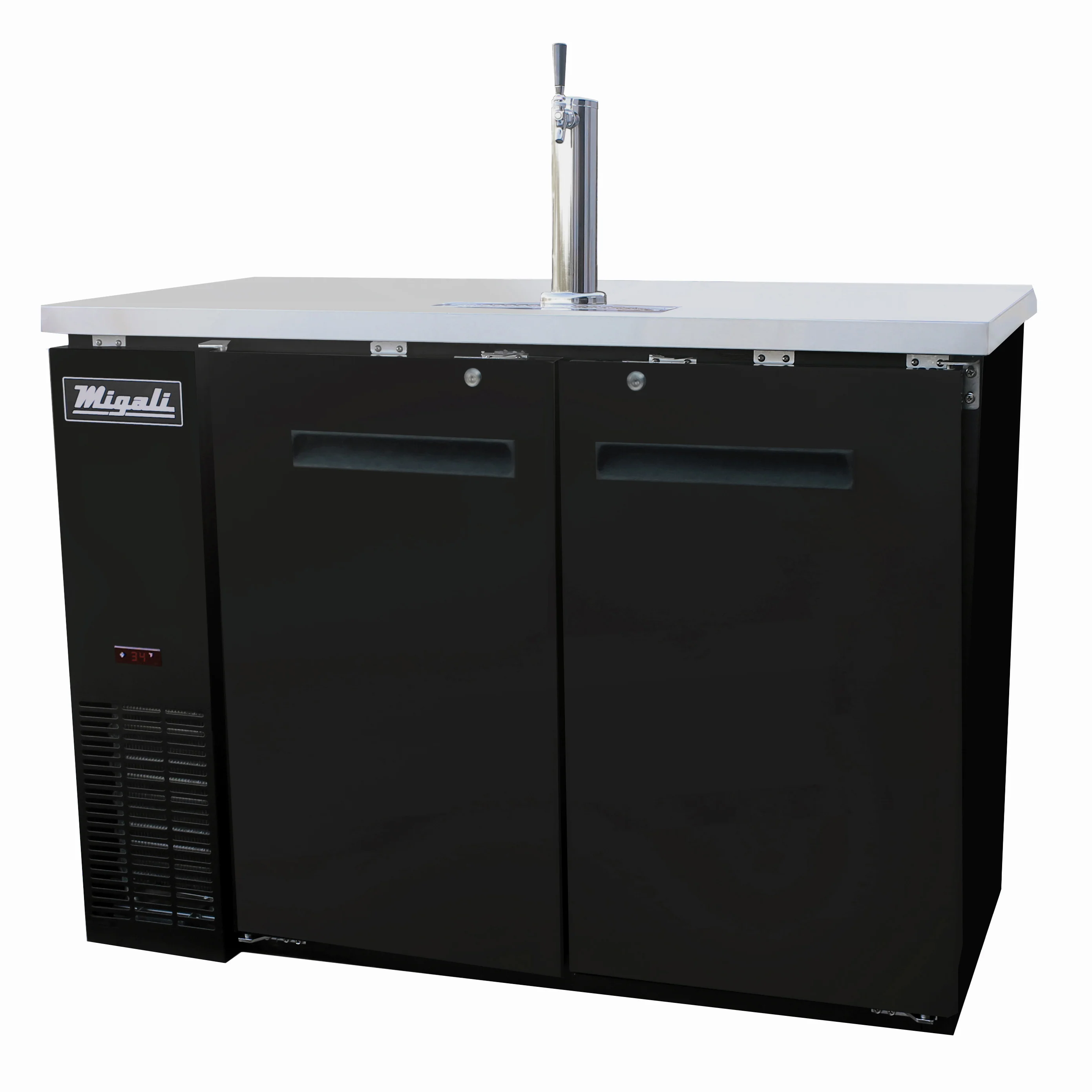 Migali C-DD48-2-HC Competitor Series Black 2 Solid Door 1 Single Tap Direct Draw Beer Cooler 48" - (2) 1/2 Keg Capacity