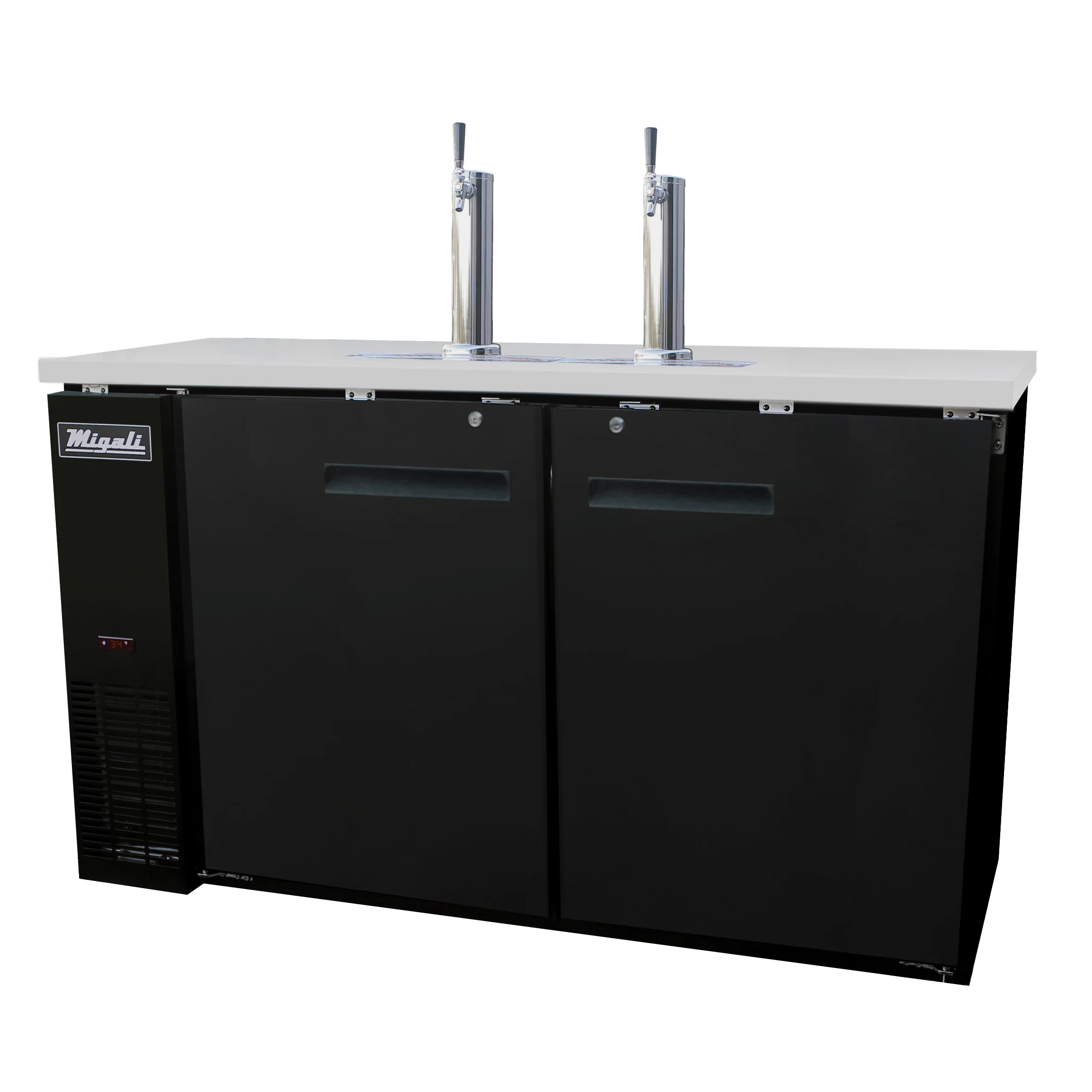 Migali C-DD60-2-HC Competitor Series Black 2 Solid Door 2 Single Tap Direct Draw Beer Cooler 60" - (2) 1/2 Keg Capacity
