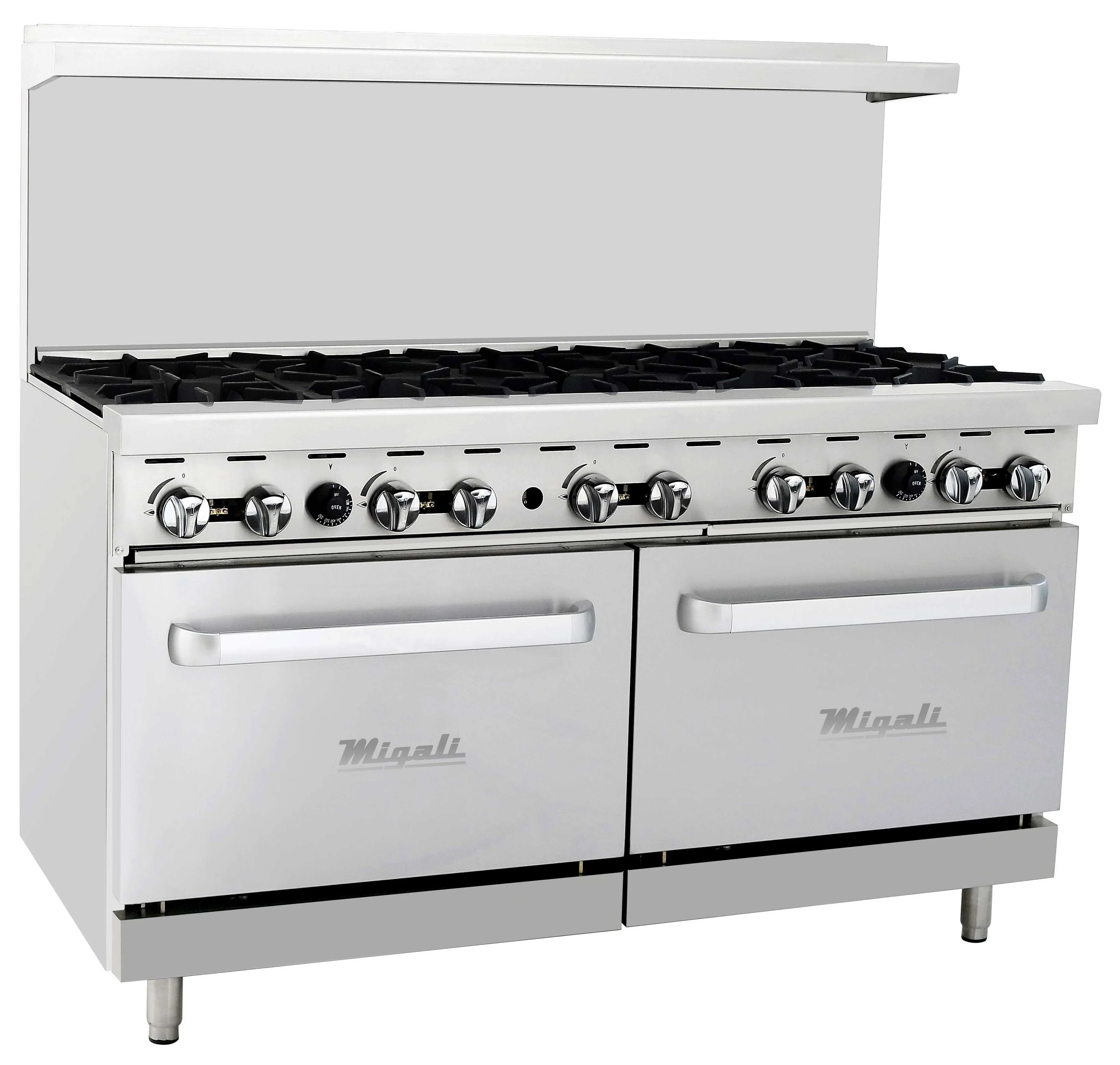 Migali C-RO10-NG Competitor Series 10 Burner Gas Range with 2 Standard Ovens 60" - NG - 304,000 BTU
