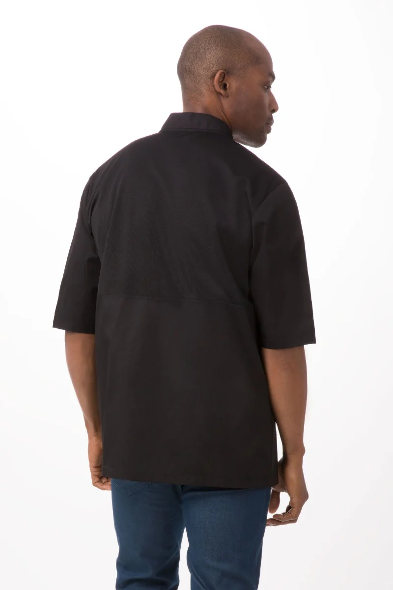 Chef Works JLCVBLK2XL Unisex Montreal Cool Vent Short Sleeve Double-Breasted Chef Coat with Cloth Covered Buttons - Black / 2X-Large - Image 4
