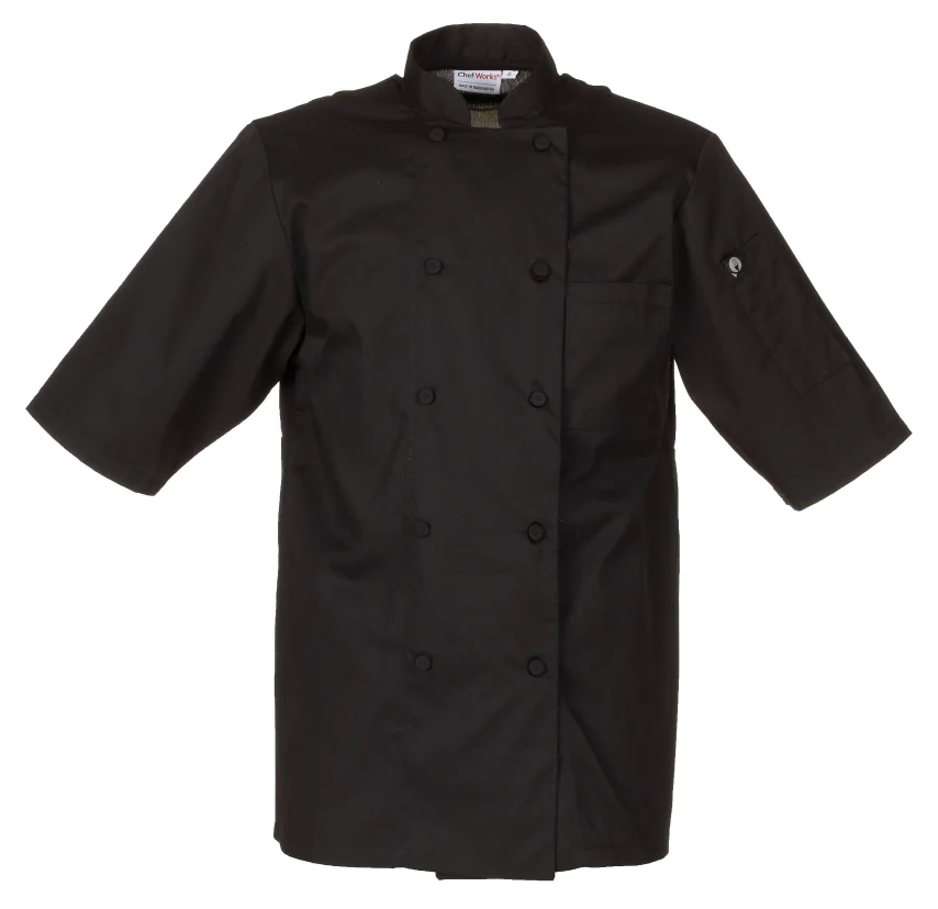 Chef Works JLCVBLK2XL Unisex Montreal Cool Vent Short Sleeve Double-Breasted Chef Coat with Cloth Covered Buttons - Black / 2X-Large - Image 7