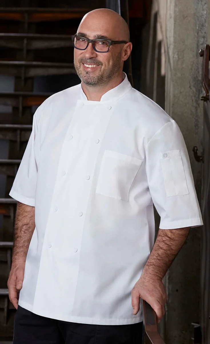 Chef Works JLCVWHT2XL Unisex Montreal Cool Vent Short Sleeve Double-Breasted Chef Coat with Cloth Covered Buttons - White / 2X-Large