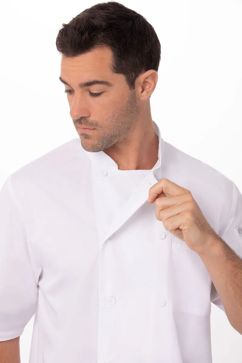 Chef Works JLCVWHT2XL Unisex Montreal Cool Vent Short Sleeve Double-Breasted Chef Coat with Cloth Covered Buttons - White / 2X-Large - Image 11